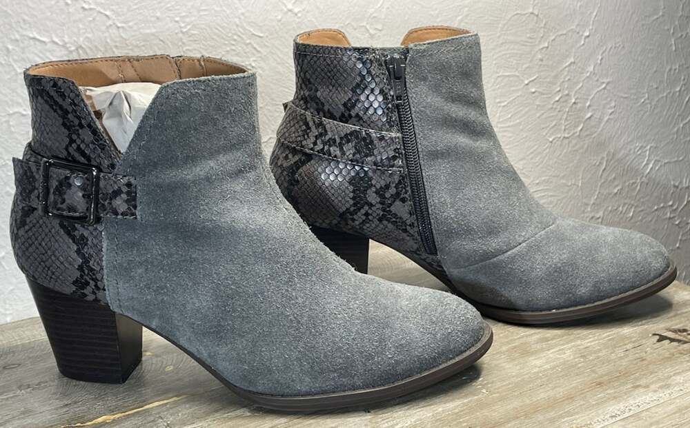 Vionic Naomi Snake Size 8 Gray Suede-Leather/Faux-Snakeskin Ankle Boots Bootie